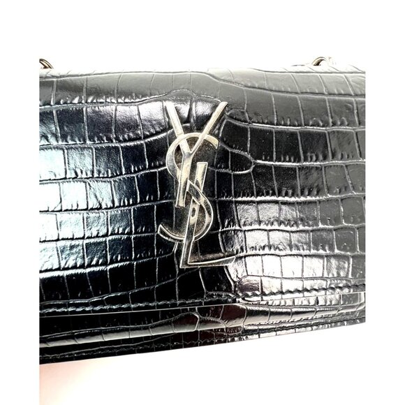 Saint Laurent Black Leather Sunset Wallet on a Chain Crocodile Embossed Bag - Picture 4 of 15